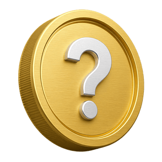 Pièce d’or décorative en 3D portant un point d’interrogation sur la page FAQ